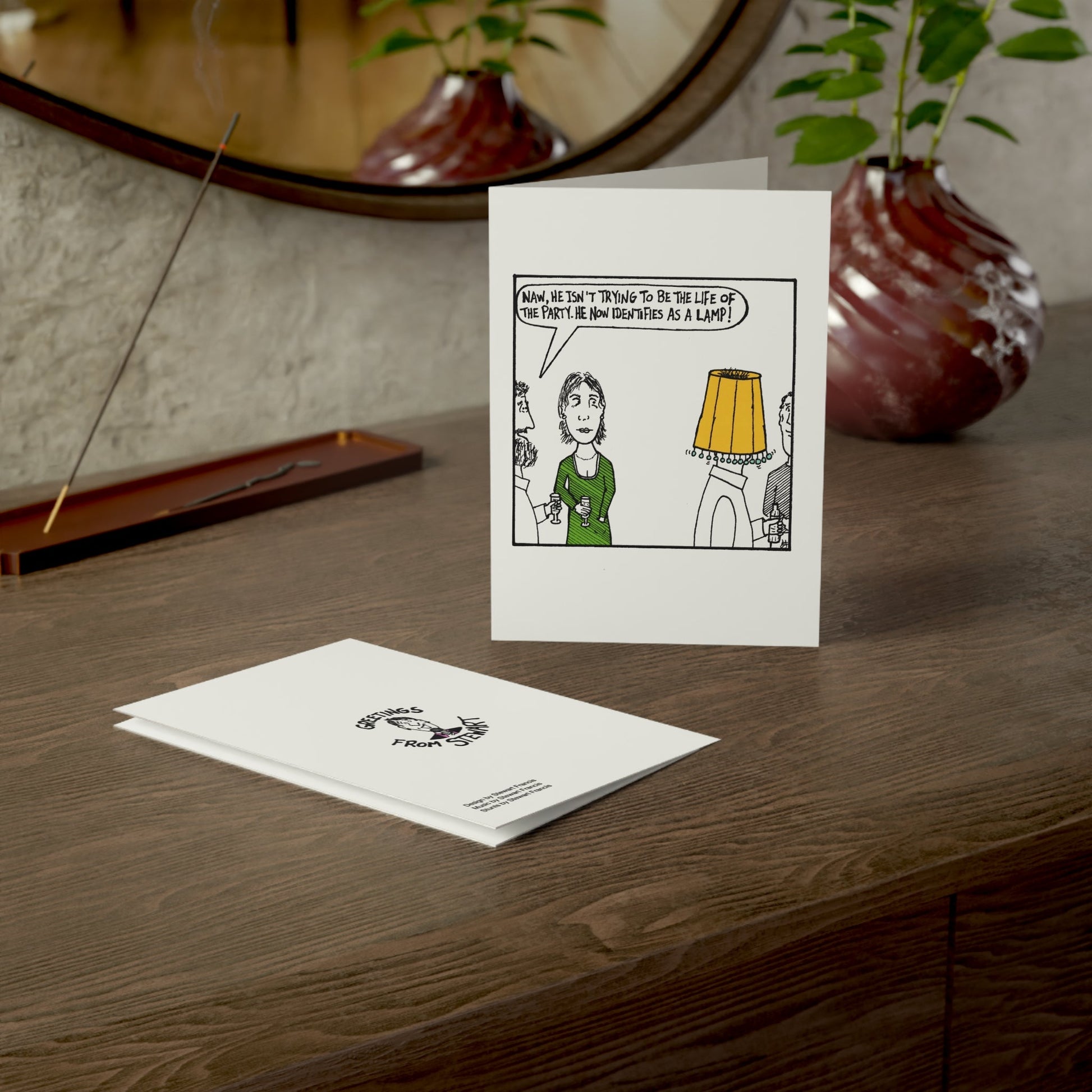 Lamp greeting card back cover Greetings from Stewart